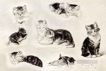 ヘンリエット・ロナー・クニップ Painting - 酒を飲んで寝たり遊んだりする猫の研究 ヘンリエット・ロナー・クニップ